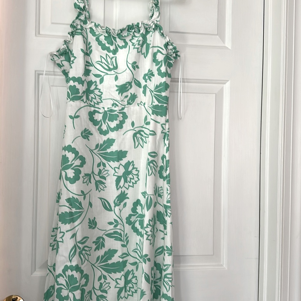 White and green summer cotton lined dress